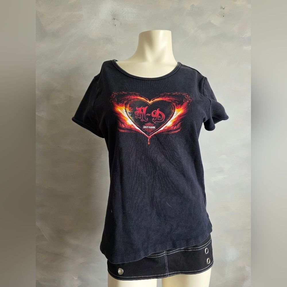 Vtg Harley-Davidson 2005 H-D Short Sleeve Glowing Heart Top 2XL